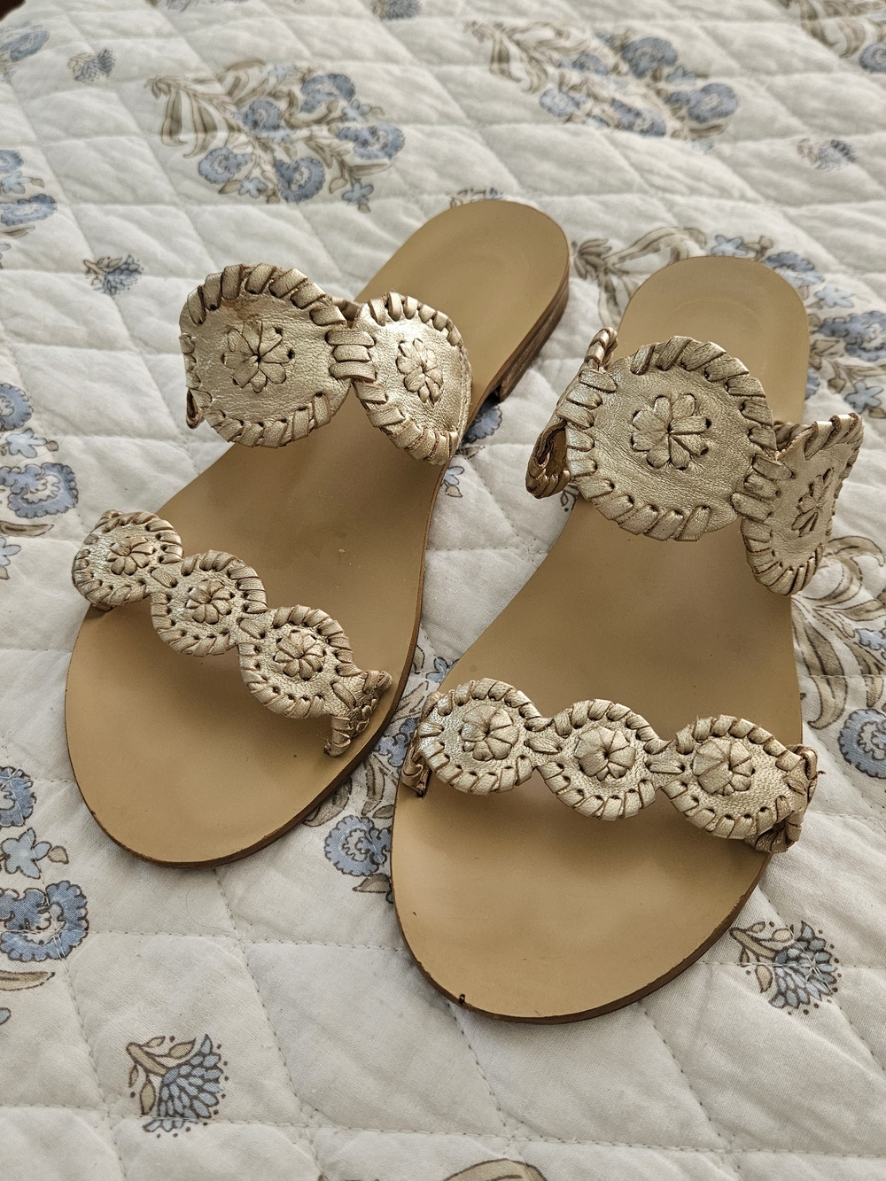 Metallic Gold Leather Slide Sandals for Women